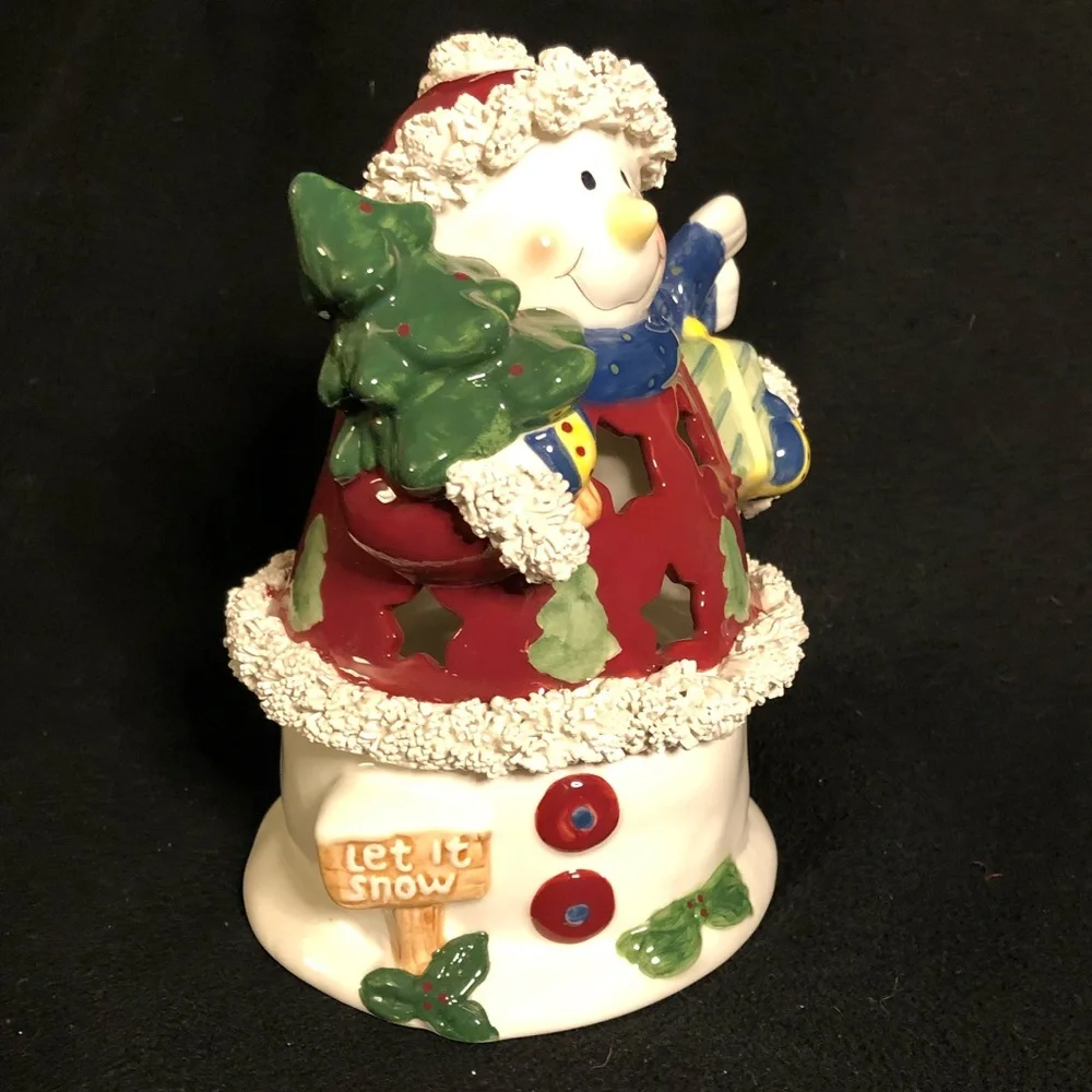 🆕 NWOT - Ceramic 2 Piece Snowman Candle Holder ⛄️🎄🕯